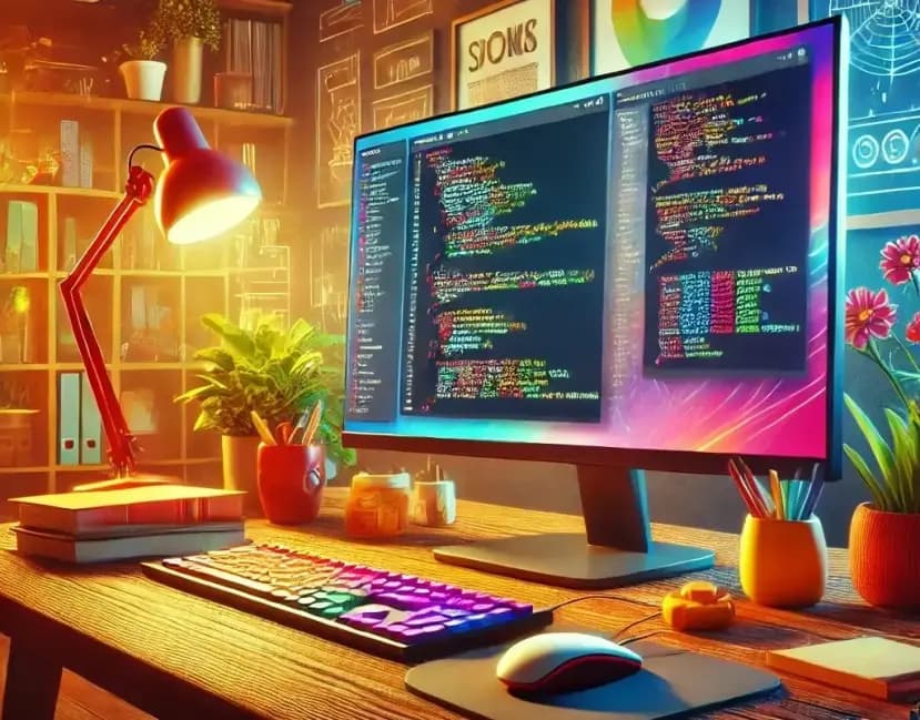 A web developer working at their station, showcasing freelance flexibility