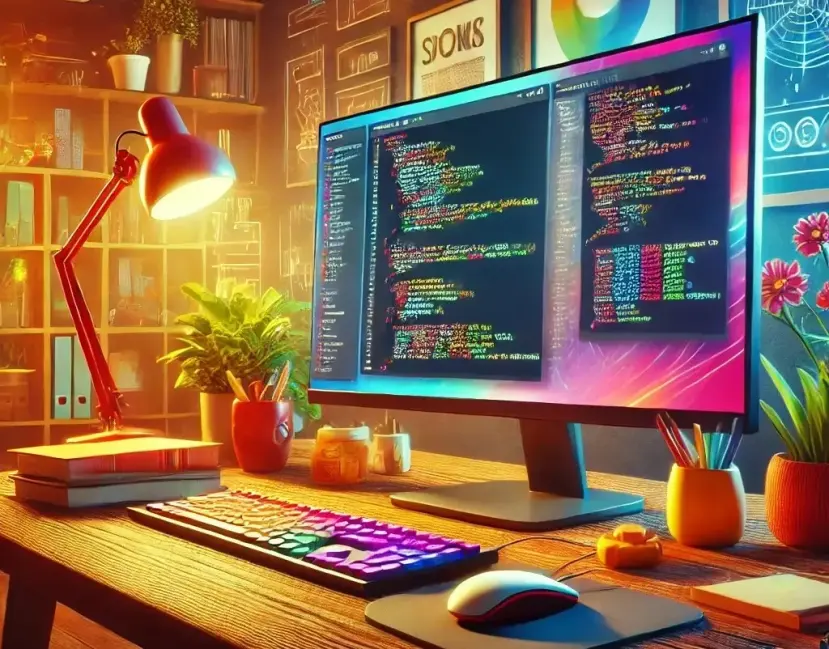 A web developer working at their station, showcasing freelance flexibility